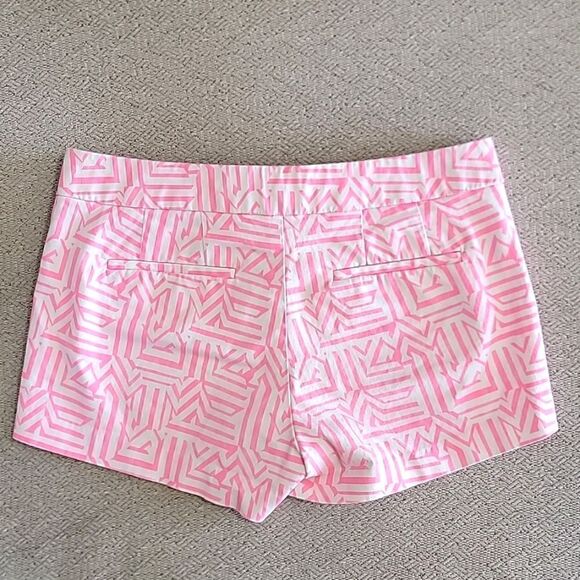 J. Crew Factory Neon Pink and White Geometric Aztec Chino Shorts - Size 4 - Picture 2 of 14